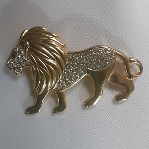 Goldtone & Crystal LION BROOCH